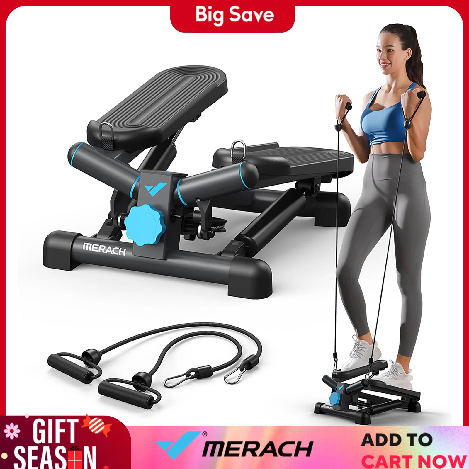 MERACH Mini Stepper with Resistance Bands