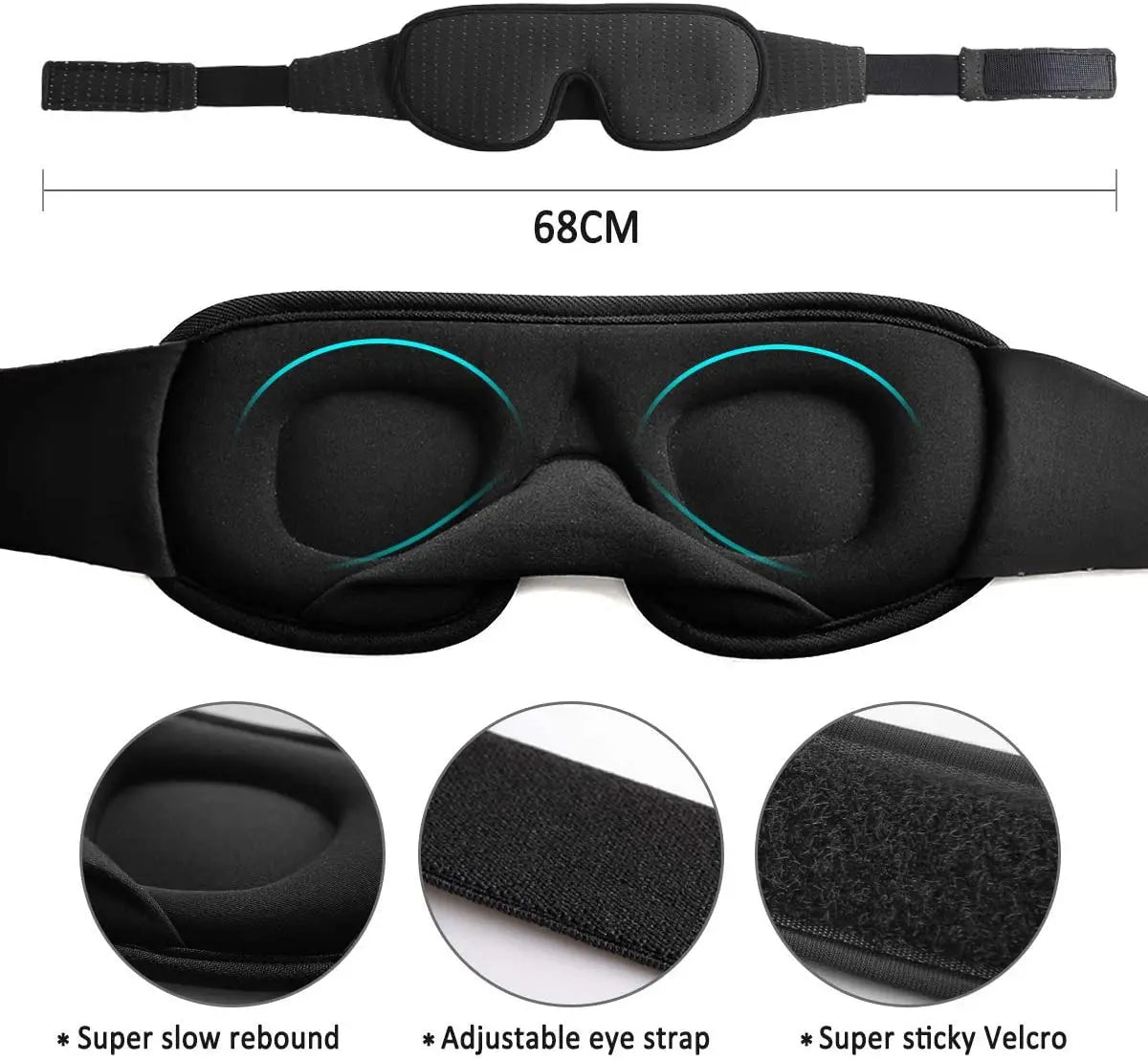 3D Sleep Eye Mask – Soft Padded Light Blockout Blindfold for Comfortable Sleeping
