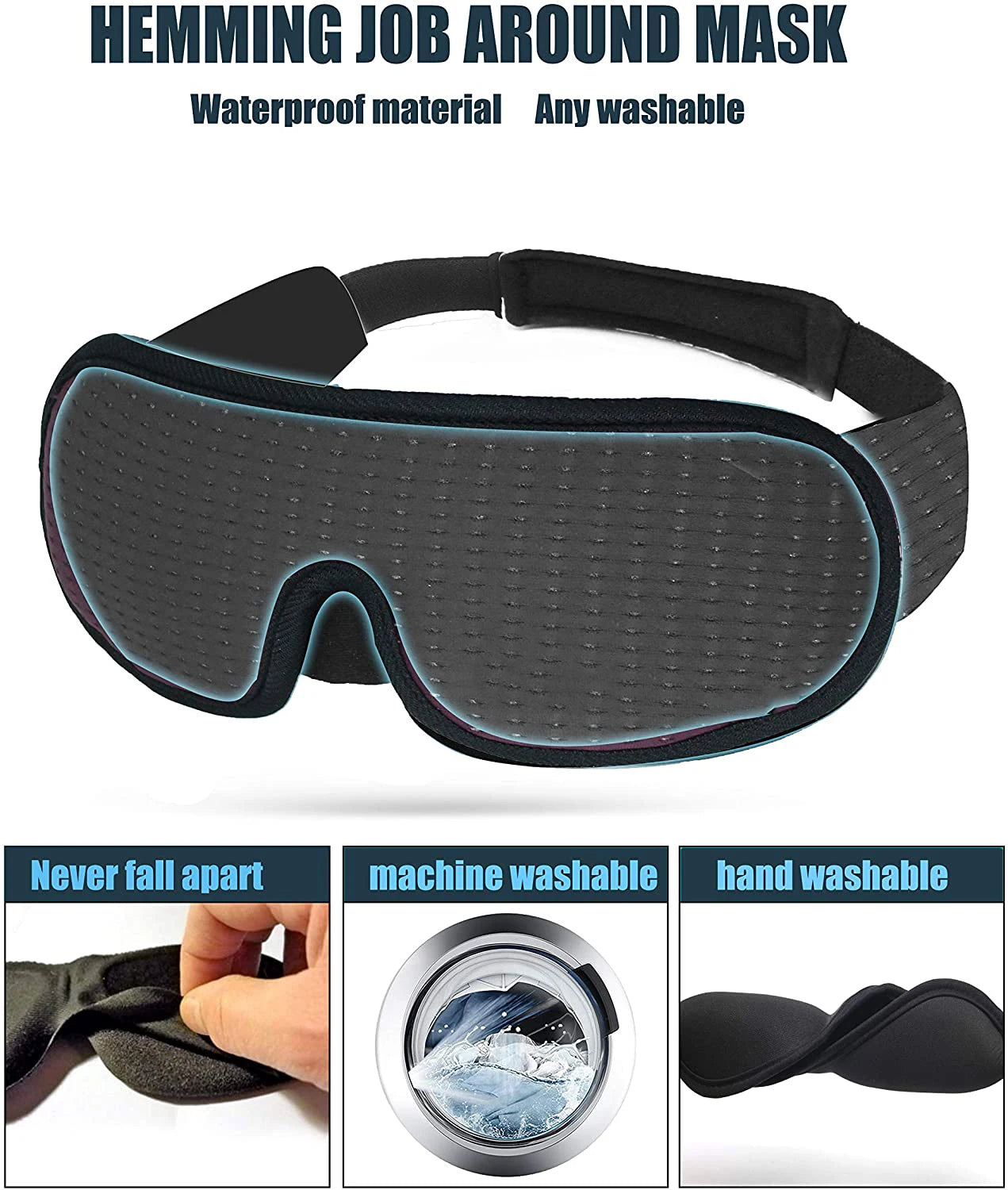 3D Sleep Eye Mask – Soft Padded Light Blockout Blindfold for Comfortable Sleeping