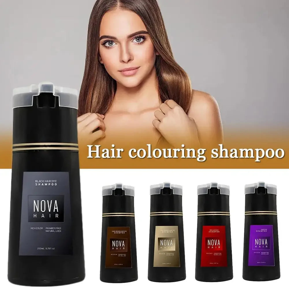 Nova 3-in-1 Hair Dyeing Shampoo – Natural Black , light brown, etc ,Hair Color & Care for Men and Women: