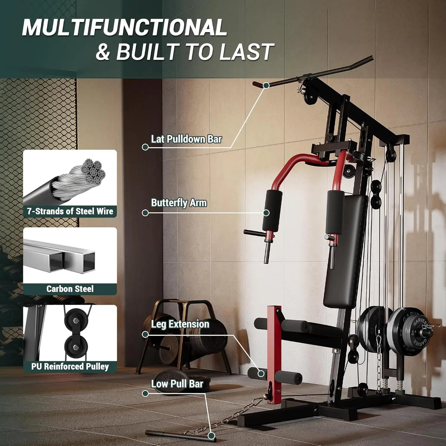 Home Gym Machine with Pulley & Leg Press