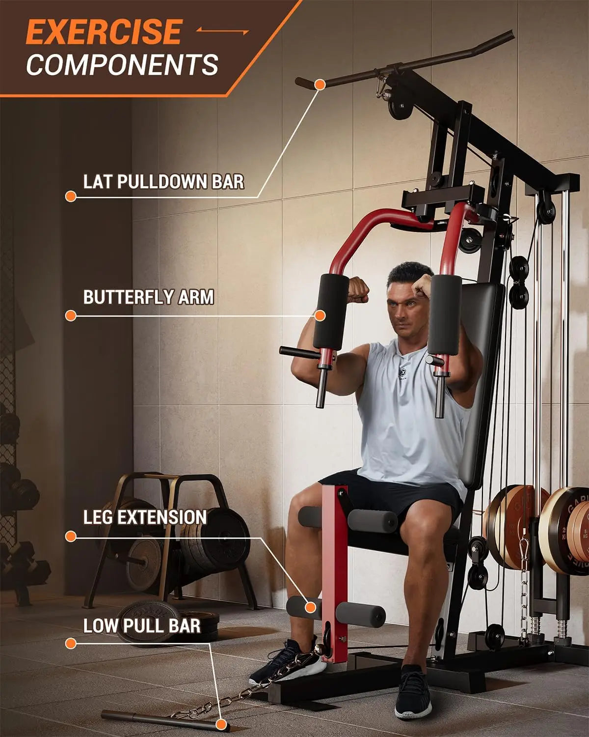 Home Gym Machine with Pulley & Leg Press