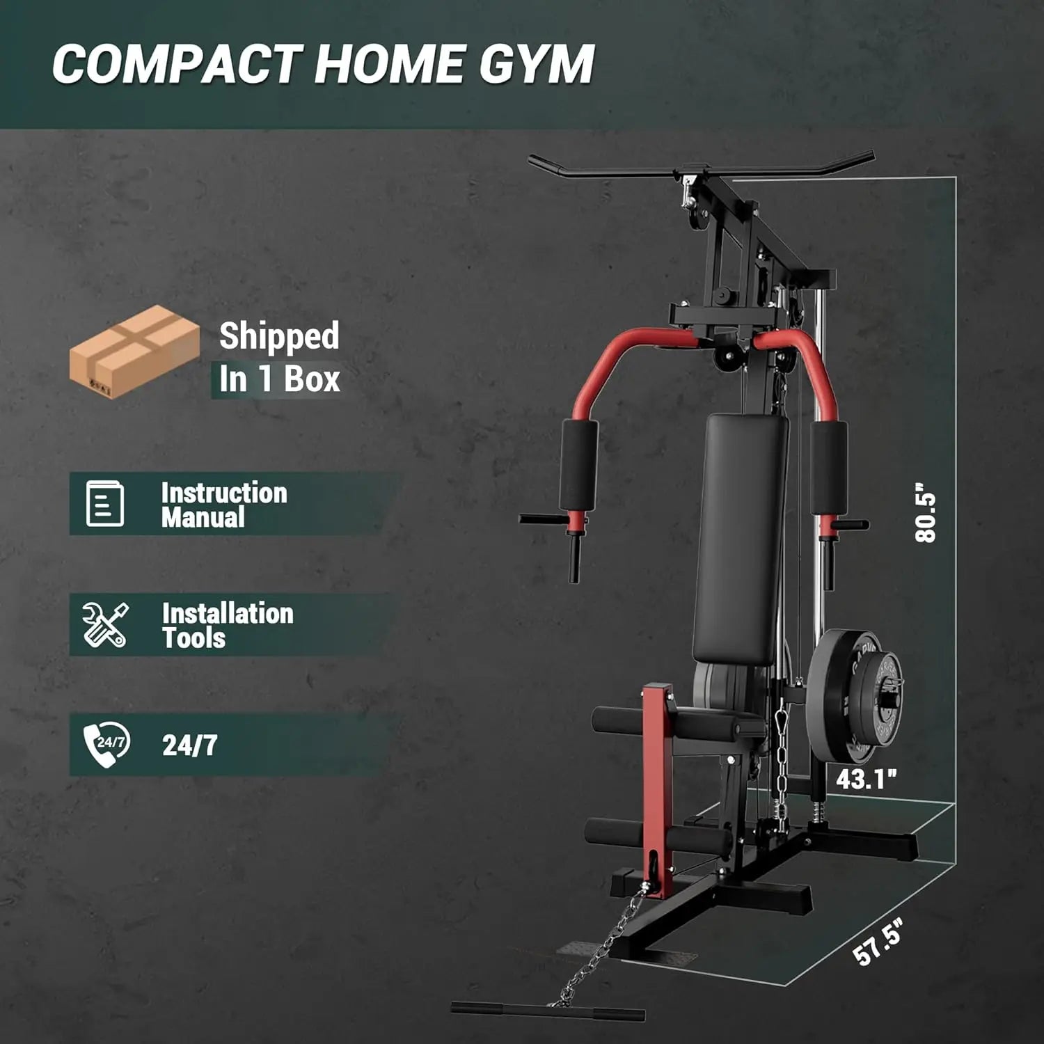 Home Gym Machine with Pulley & Leg Press