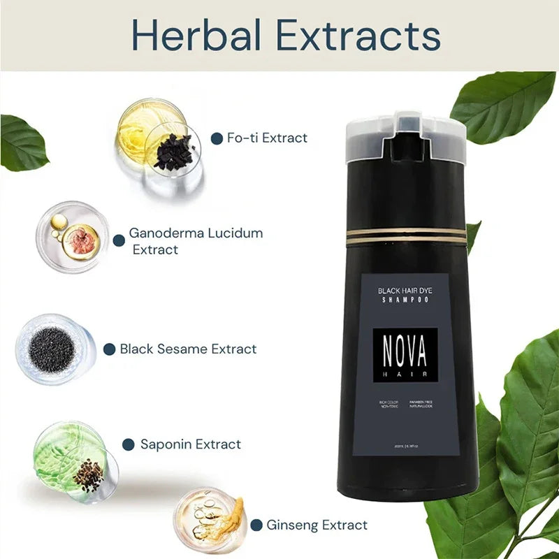 Nova 3-in-1 Hair Dyeing Shampoo – Natural Black , light brown, etc ,Hair Color & Care for Men and Women: