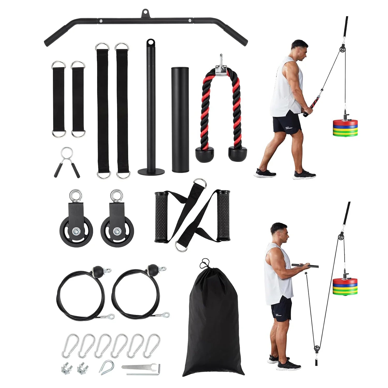 Home Gym Pulley System with Attachments