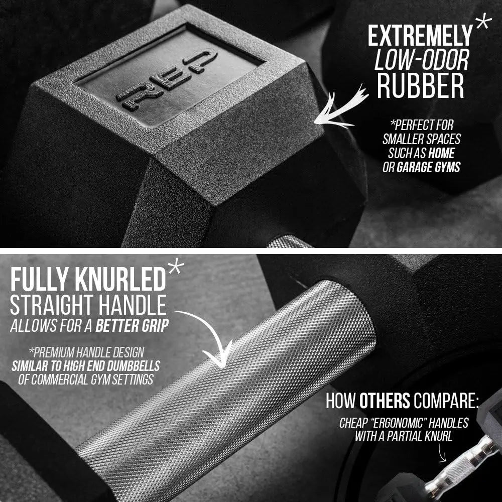 Rubber Hex Dumbbells – Singles & Pairs