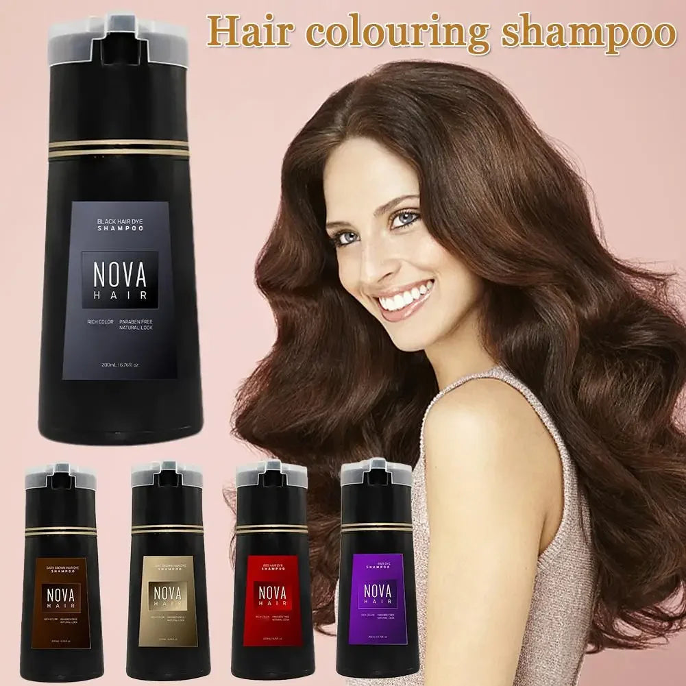Nova 3-in-1 Hair Dyeing Shampoo – Natural Black , light brown, etc ,Hair Color & Care for Men and Women: