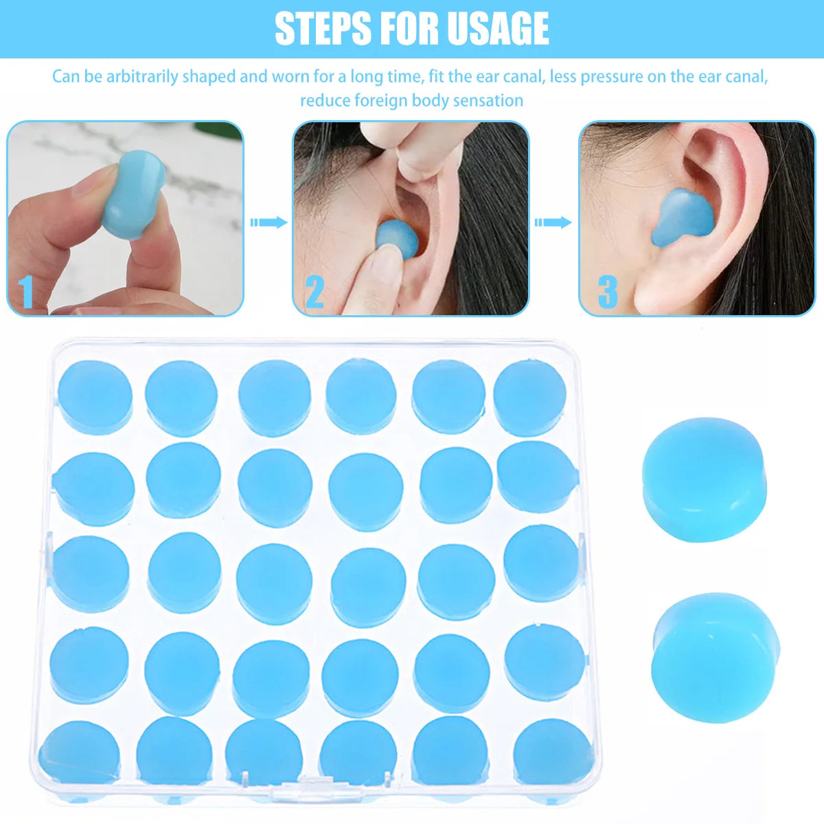 30Pcs Reusable Silicone Ear Plugs