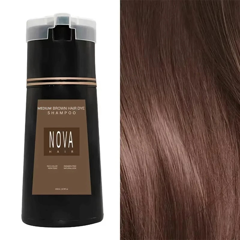 Nova 3-in-1 Hair Dyeing Shampoo – Natural Black , light brown, etc ,Hair Color & Care for Men and Women: