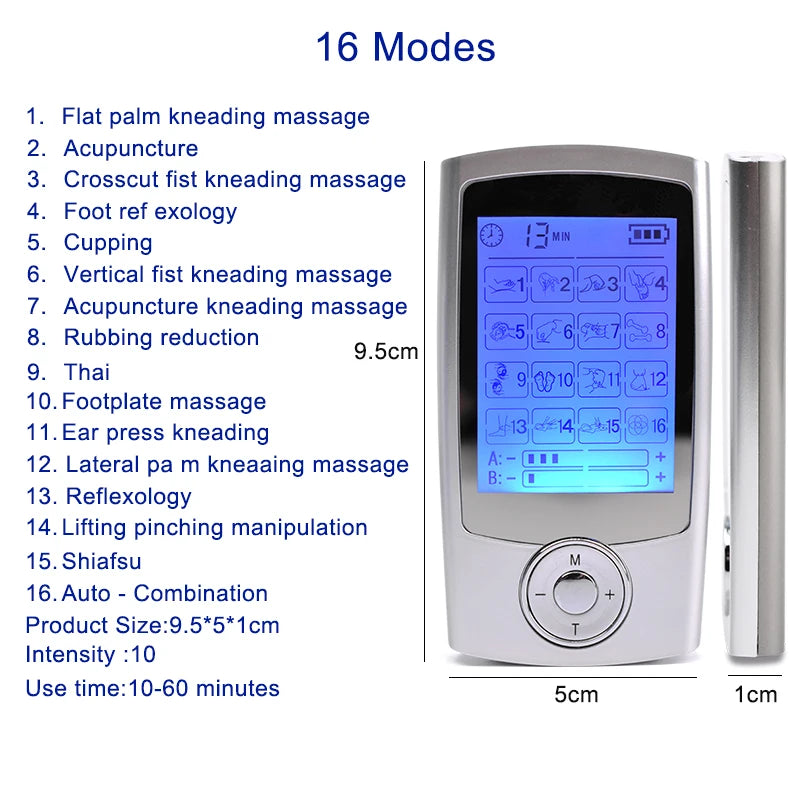 16-Mode Electric TENS Muscle Stimulator – EMS Acupuncture & Body Massager