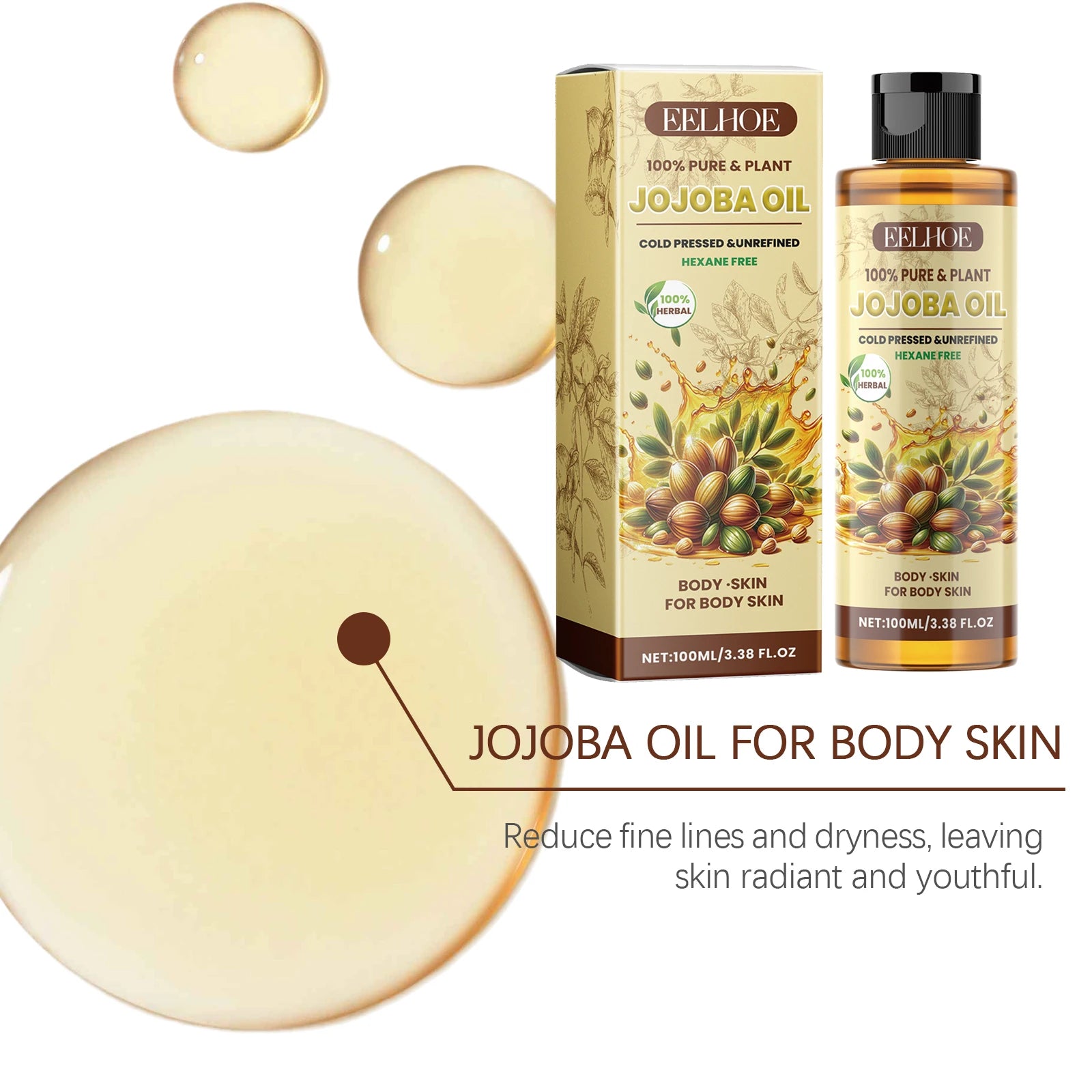 Jojoba Natural Essential Oil – Moisturizing & Relaxing Body Massage Oil